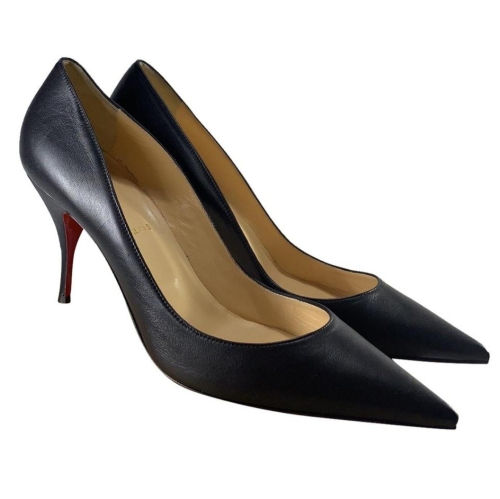 Black leather Christian louboutins heels